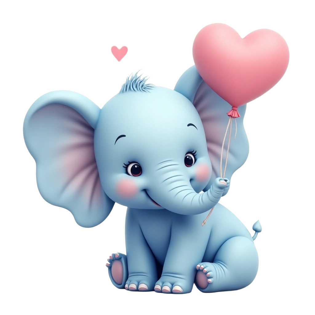 Cute Elephant with Heart Balloon